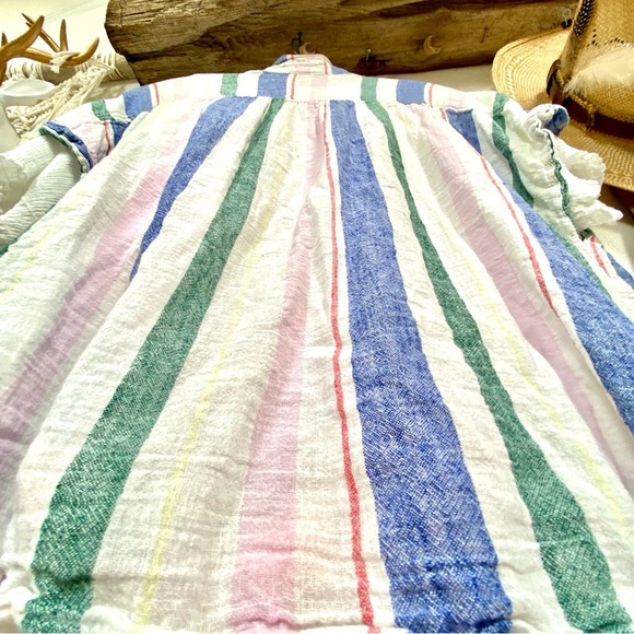 Comfy LINEN boho sleeveless blouse in trendy pastel stripes-cottage/resort vibe - Picture 11 of 13